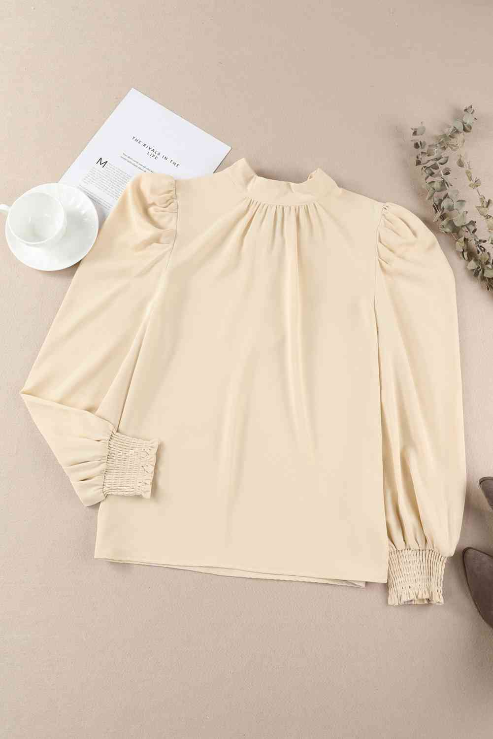 Mock Neck Puff Sleeve Blouse