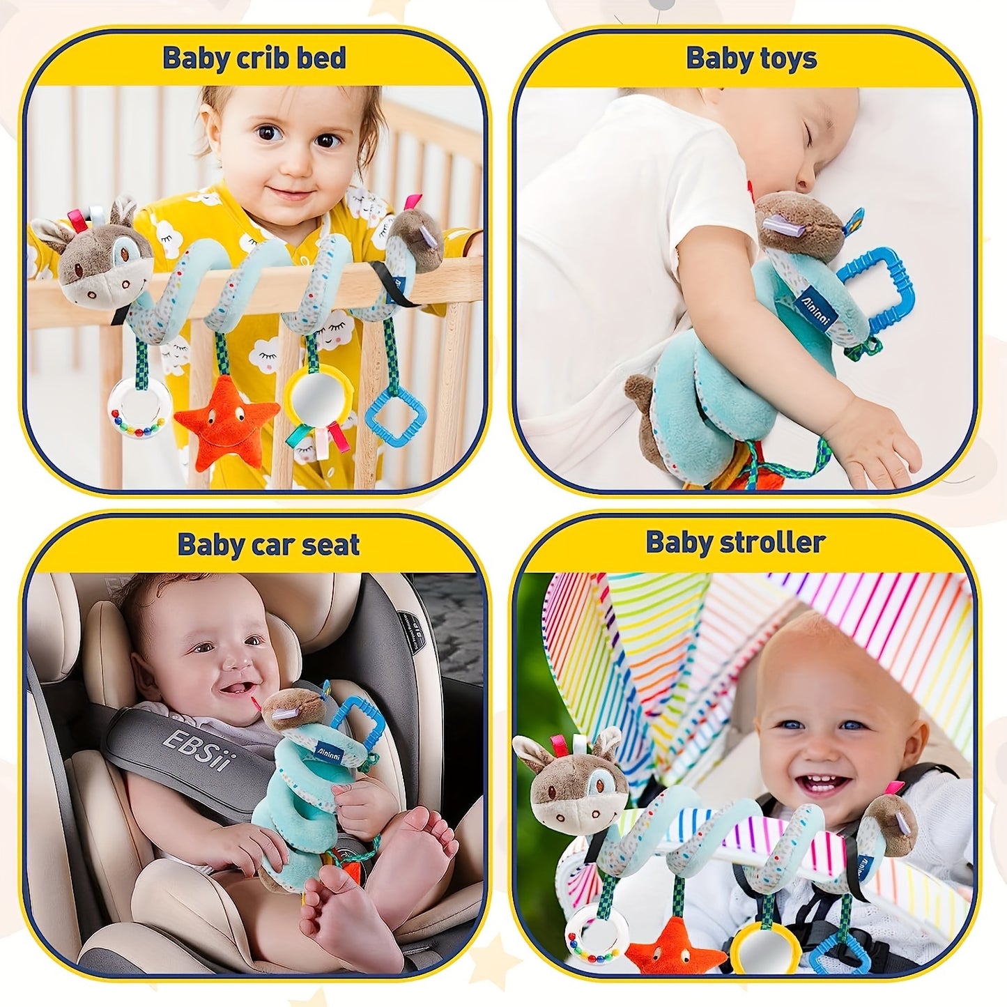 Baby Car Seat Toys Activity Stroller Mobile Toy, For Boys Girls, Spiral Hanging Plush Toys, For Bassinet Crib Baby Carrier