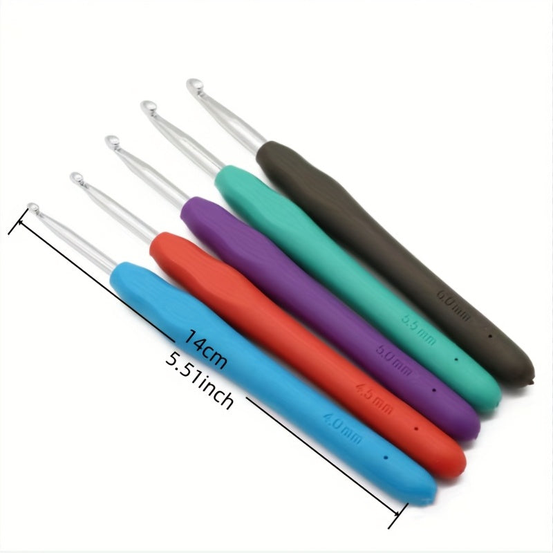 9/12/14pcs Crochet Hooks Set, Ergonomic Grip Colorful Soft Handles And Aluminum Crochet Hooks For Arthritis And Beginners, Random Colour