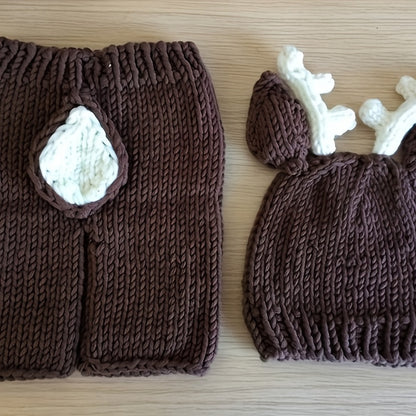 Adorable Sika Deer Costume for Newborn Photo Props - Cartoon Animals Hat & Pant Set