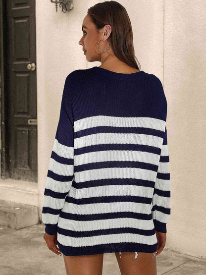 Striped Round Neck Long Sleeve Sweater