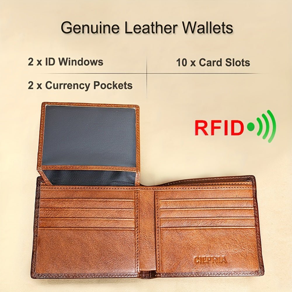 Anti-Theft Men's Leather Wallet with Multiple Card Slots and ID Holders