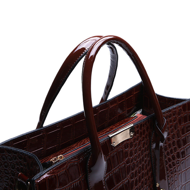 Women's Faux Crocodile Embossed Tote Bag, Large Capacity Shoulder Bag, Handbag, Crossbody Bag