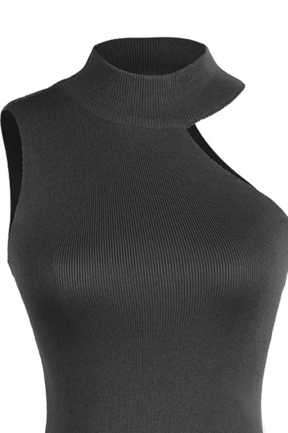 Asymmetrical Sleeveless Rib-Knit Top