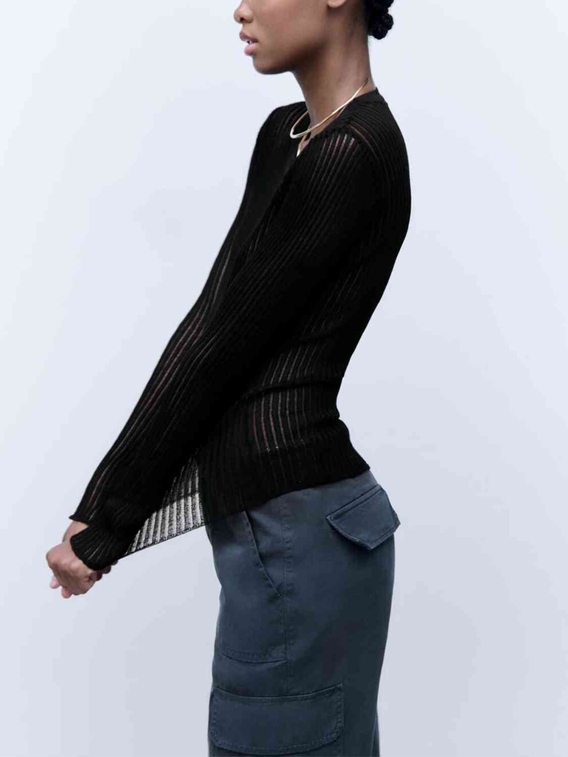 Round Neck Ribbed Knit Top