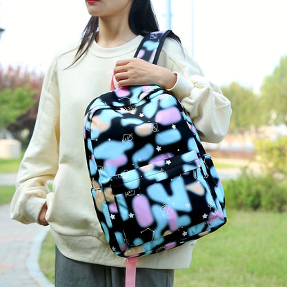 3Pcs Kawaii Backpack Set, Tie Dye Cartoon Pattern School Bag With Lunch Box Bag & Pencil Case