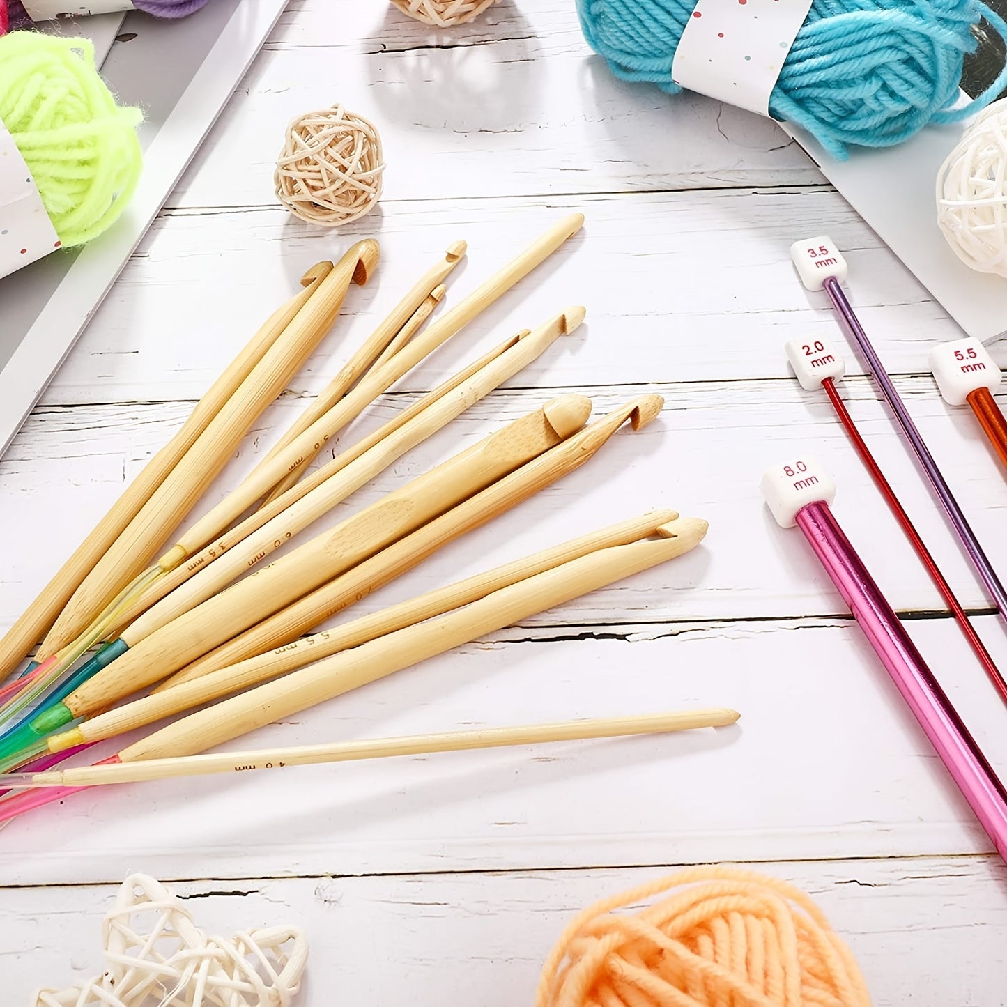 23-Piece Colorful Cable Bamboo Knitting Needle & Aluminum Crochet Hook Set - Perfect for Tunisian Crochet Projects!