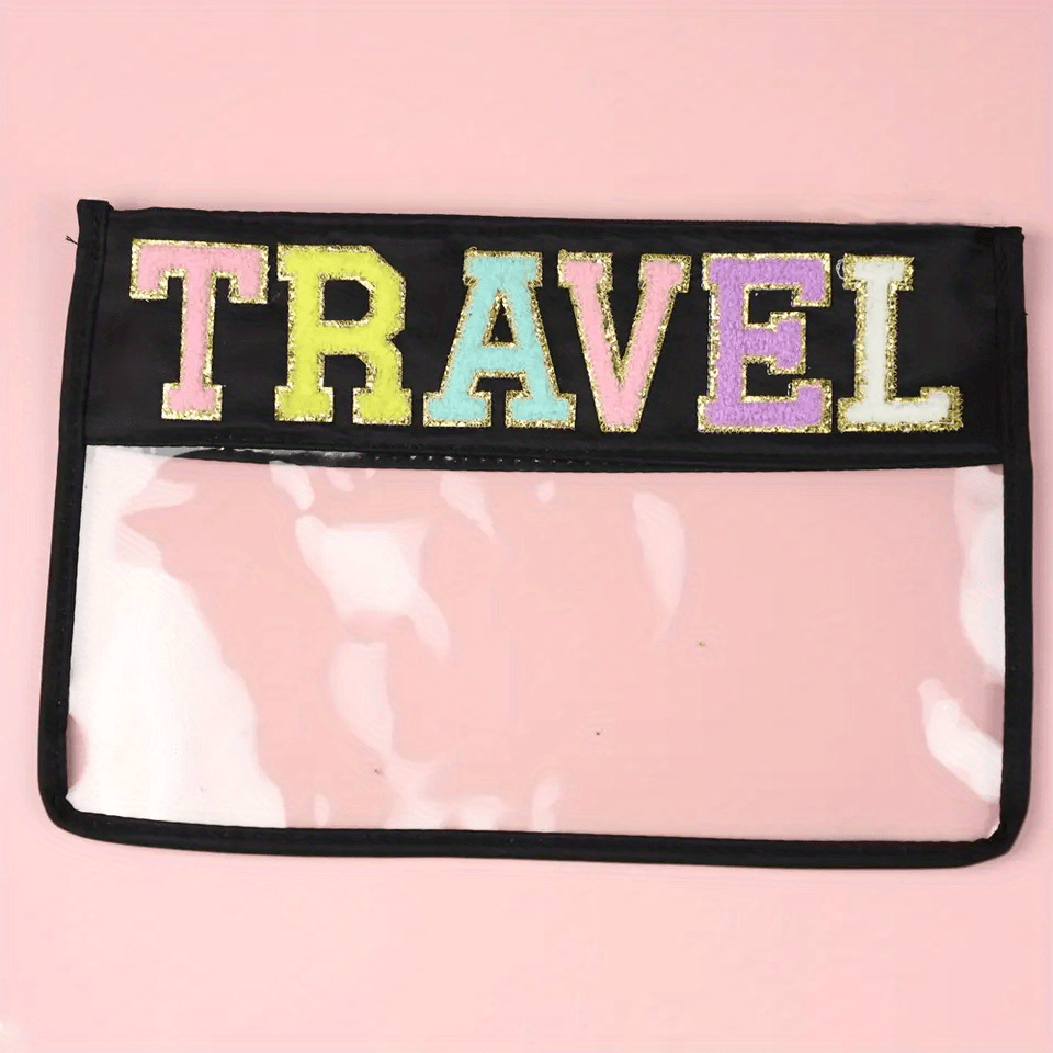 Waterproof PVC Zipper Toiletry Bag Transparent Chenille Letter Makeup Organizer Multipurpose Nylon Clear Travel Pouch Makeup Brush Bag For Women