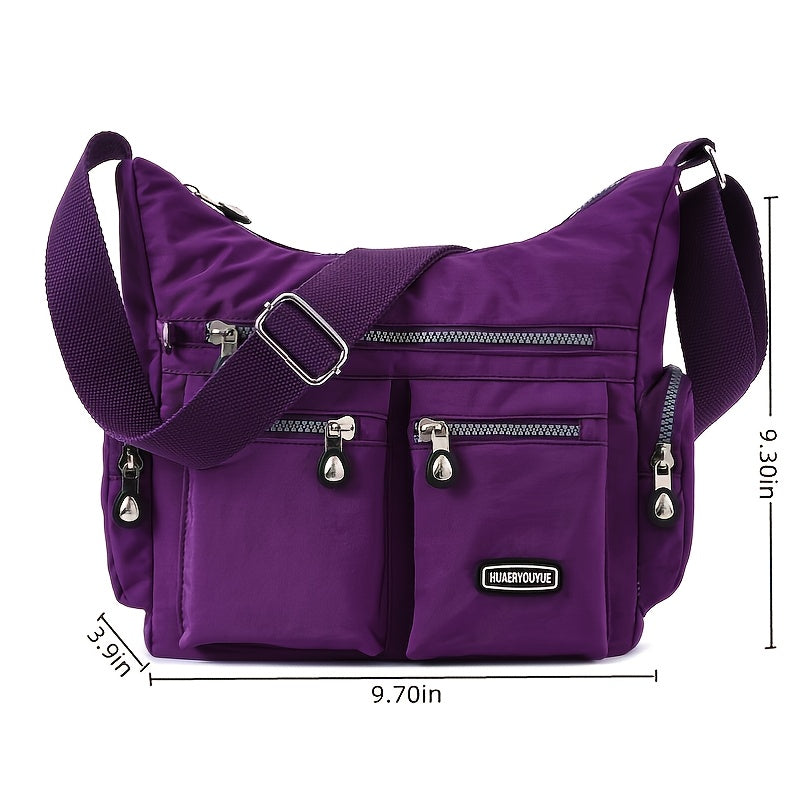 Women's Trendy Waterproof Nylon Crossbody Bag - Patch Decor Shoulder Bag with Zipper Purse