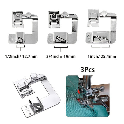 3pcs Wide Rolled Hem Presser Foot Set for Singer, Brother, Babylock, Euro-Pro, Janome Low Shank Sewing Machines - Easily Create Professional Quality Hemming