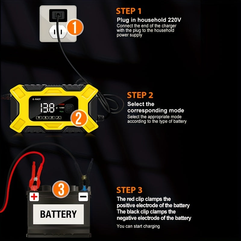 6A Intelligent Car Battery Charger with LCD Screen, Impulse Repair, Summer & Winter Modes - Fully Automatic & Efficient!