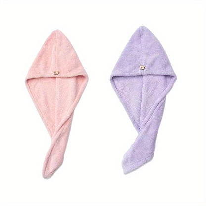 2pcs Microfiber Hair Towel Wrap With Button Single Layer Hair Drying Towel Shower Bath Hair Cap For Long Thick Short Hair