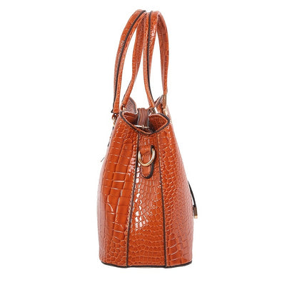 Women's Crocodile Embossed Shoulder Handbag - Stylish Solid Color Crossbody Purse With Removable Strap