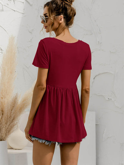 V-Neck Short Sleeve Babydoll Top