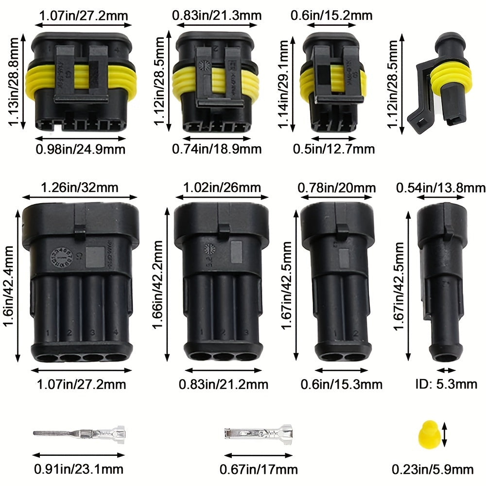 352pcs Waterproof HID Connectors - 1/2/3/4 Pin - Sealed Electrical Wire Plug for Car, Truck, and Harness - Durable and Reliable