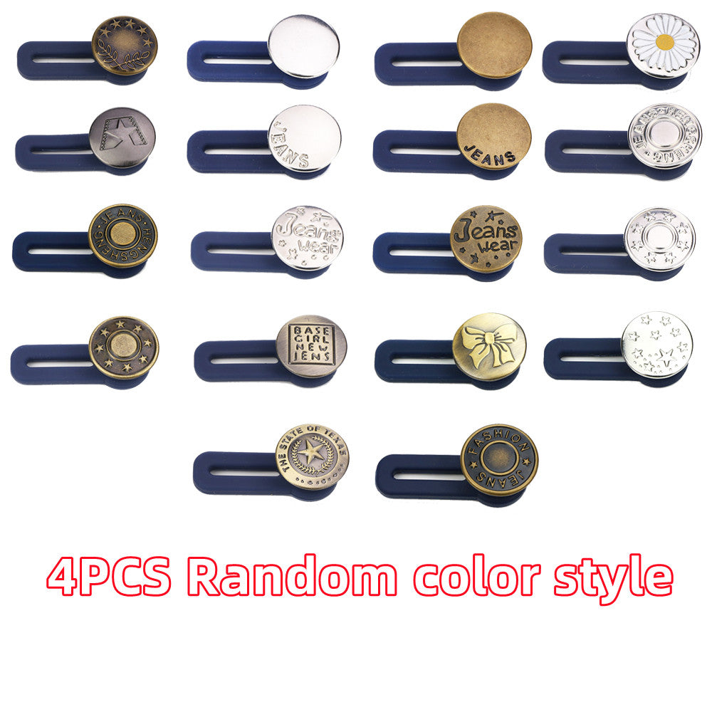 4pcs Random Color Magic Metal Button Extender For Pants Jeans Free Sewing Adjustable Retractable Waist Extenders Button Extended Length Is 0.71in