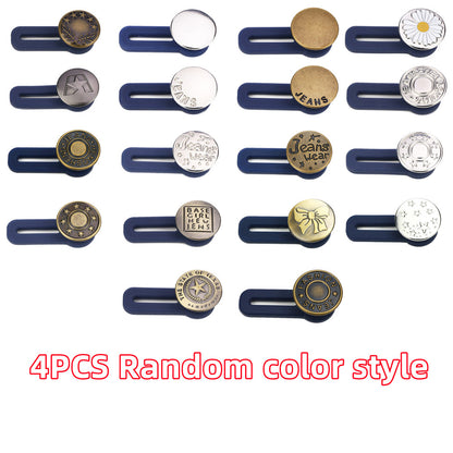 4pcs Random Color Magic Metal Button Extender For Pants Jeans Free Sewing Adjustable Retractable Waist Extenders Button Extended Length Is 0.71in