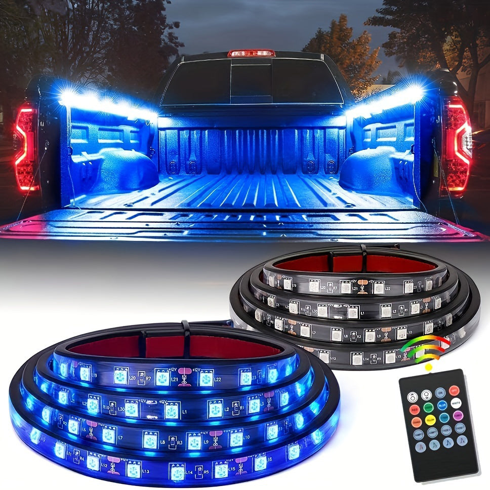 2Pcs 60'' RGB Truck Bed Lights Strip Kit, IP65 Waterproof 12V RGB Light Strips Wireless Remote Control Color Changing Truck LED Lights For Truck