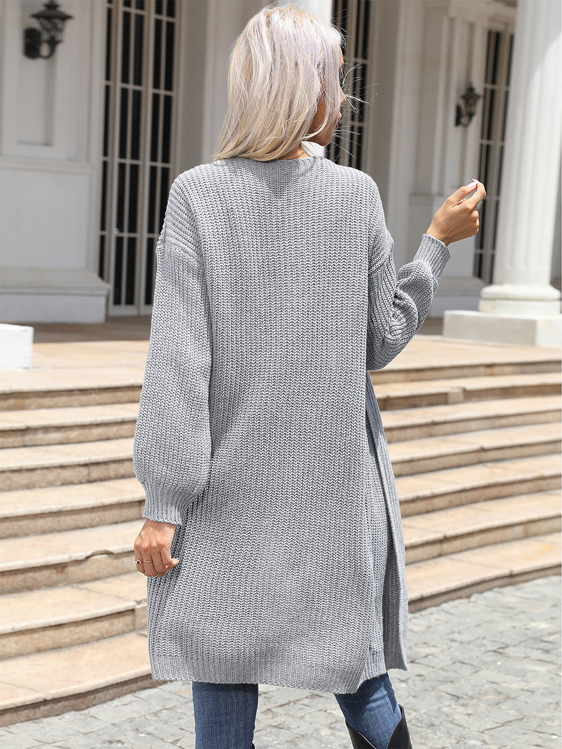 Open Front Dropped Shoulder Longline Cardigan