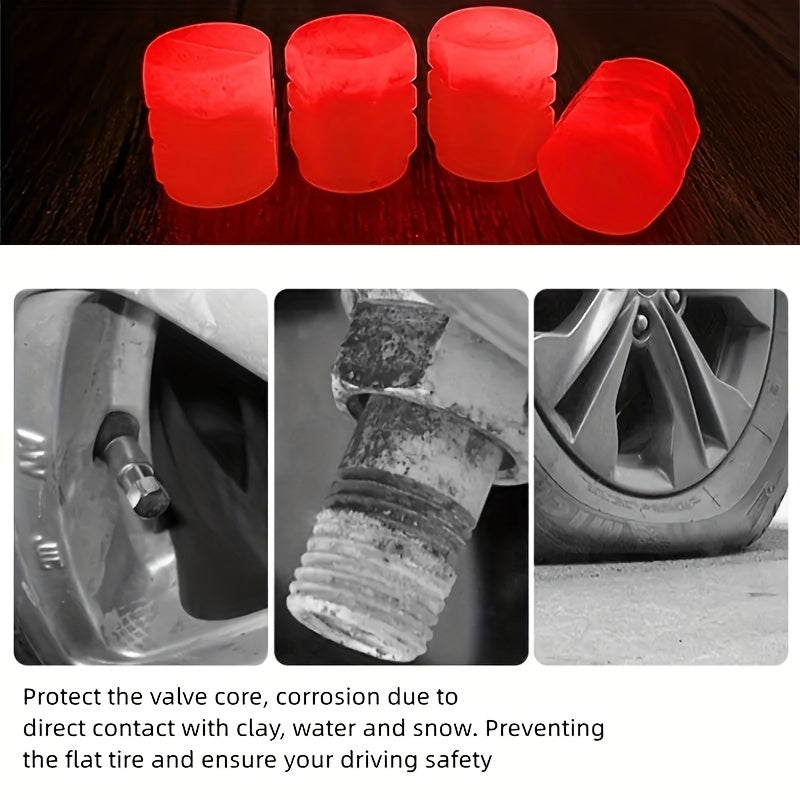 Upgrade Your Vehicle with These 4pcs Colorful Glowing Tire Valve Caps!