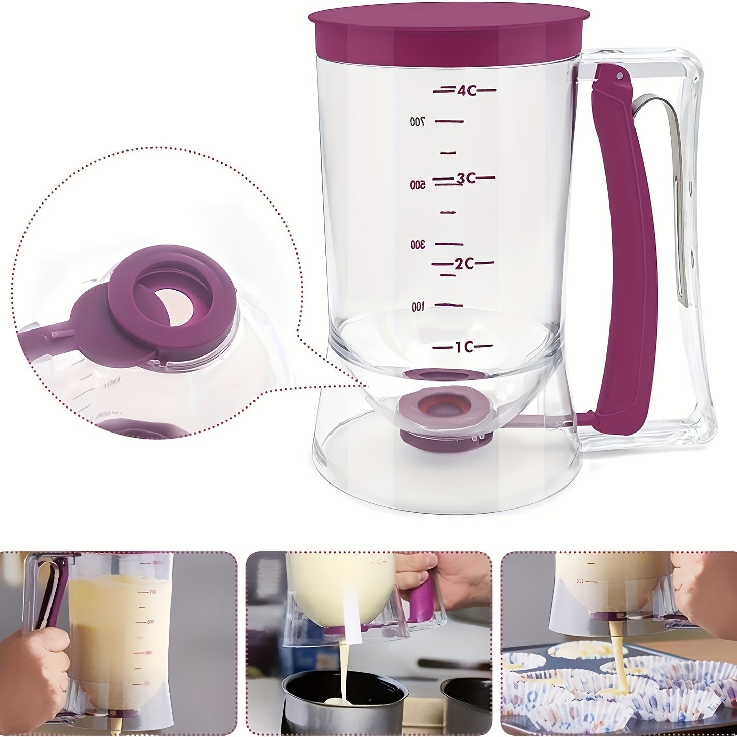 Batter Separator/Dispenser, Cupcake Handheld Dispenser, Batter Funnel Measuring Cup Tool