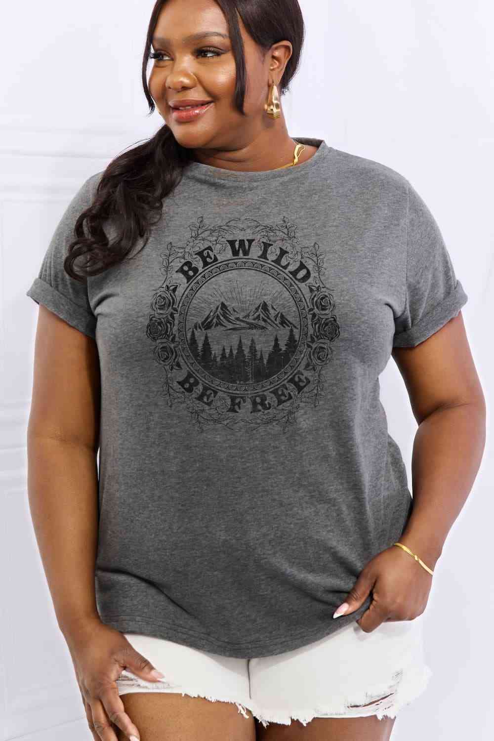 Simply Love T-shirt en coton graphique pleine taille BE WILD BE FREE