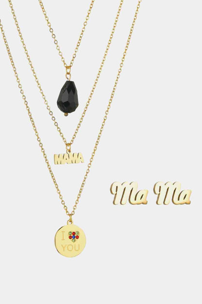 Offre combinée de pendentifs triple couche MAMA I LOVE YOU plaqué or 18 carats