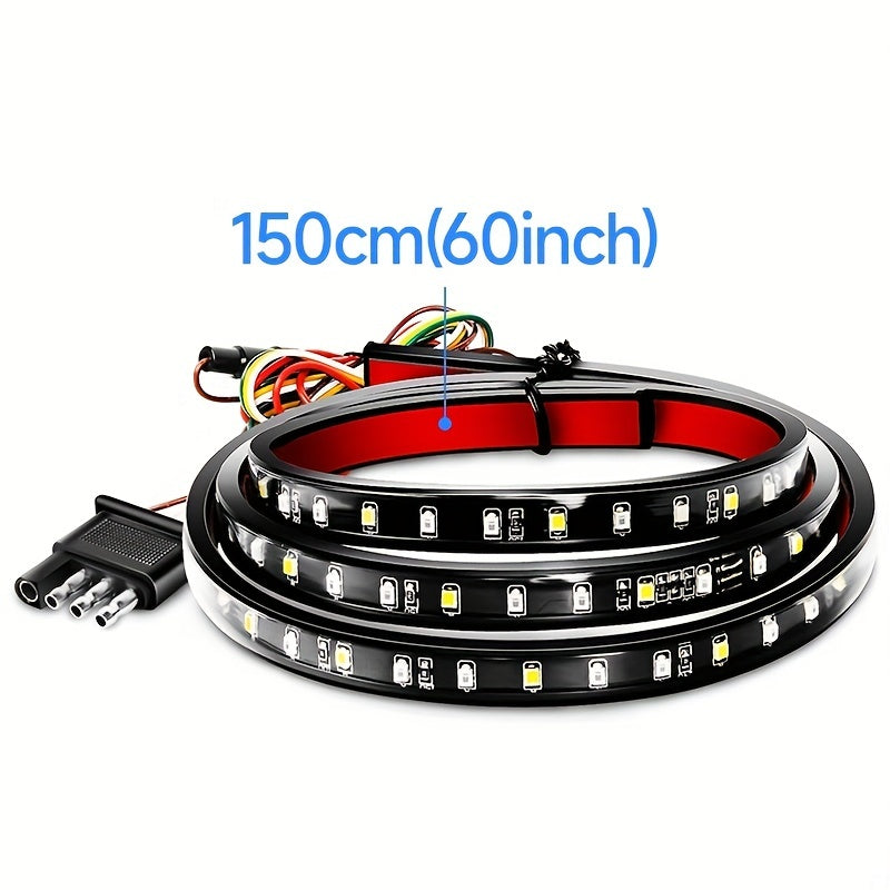 Barre lumineuse de hayon de camion de 60 pouces, 90 LED, bande lumineuse de hayon à une rangée avec feux de freinage rouges, clignotant, feu de recul blanc 