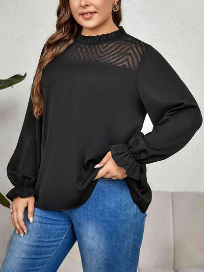 Blouse à Col Rond et Manches Volantes de Grande Taille