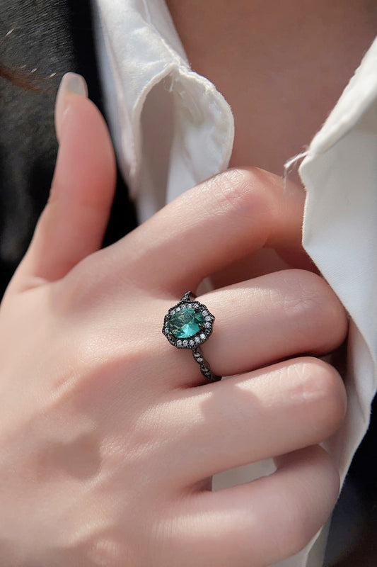 Bague à 4 griffes en argent sterling 925 avec zircon bleu paraiba naturel