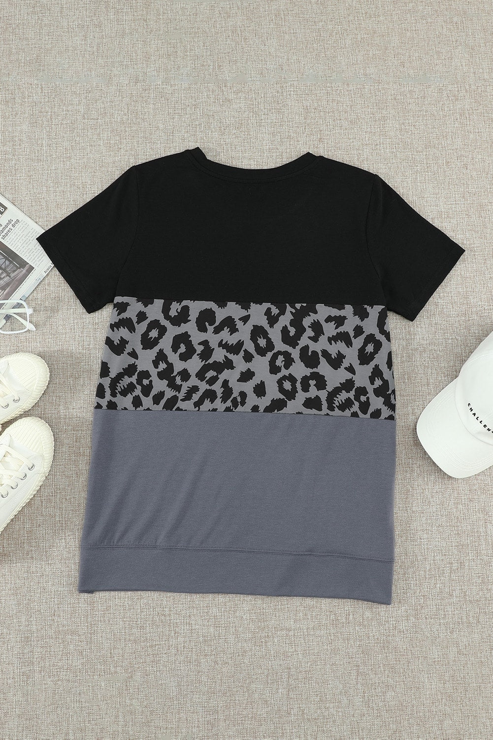 Leopard Print Color Block Short Sleeve T-Shirt