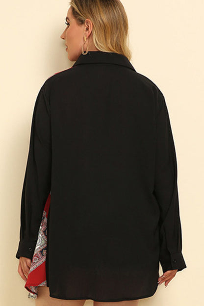 Plus Size Color Block Button Front Shirt