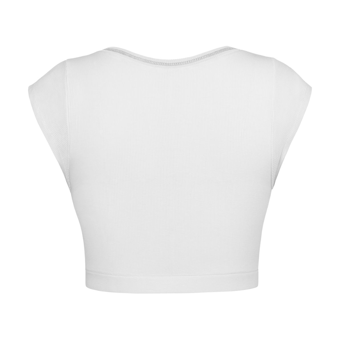 Notched Neck Cap Sleeve Cropped Tee