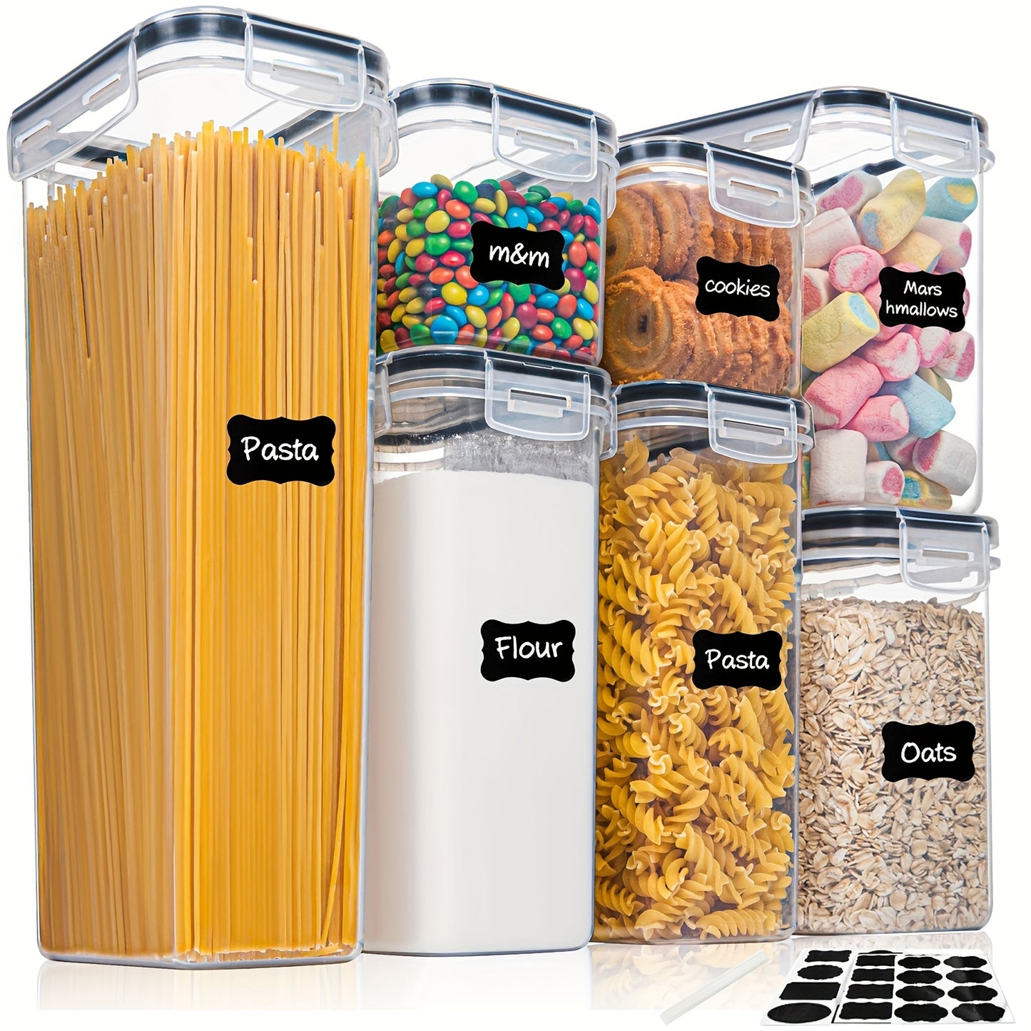 4/7pcs BPA Free Airtight Food Storage Containers Set,Plastic Kitchen Storage Canisters For Spaghetti,Flour,Sugar,Cereal, With Lables, Dishwasher Safe