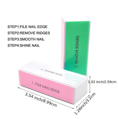 5 pcs Professional Nail Files - Colorful 4-Sided Grit Sanding Blocks for Shiny, Glossy Surface - Perfect for Natural and Acrylic Nails - Home Salon Use