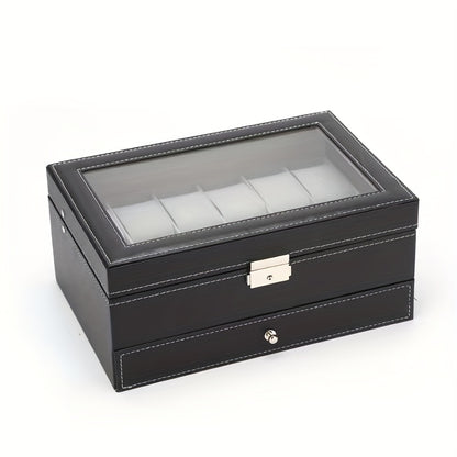 1pc Double Layer Leather Watch and Jewelry Storage Box with 12 Slots - Keep Your Valuables Organized and Secure