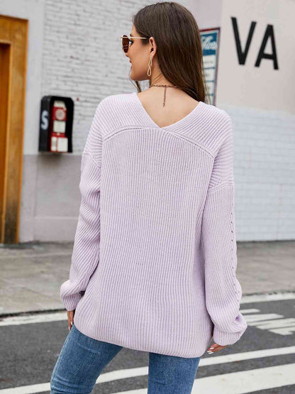 V-Neck Rib-Knit Top