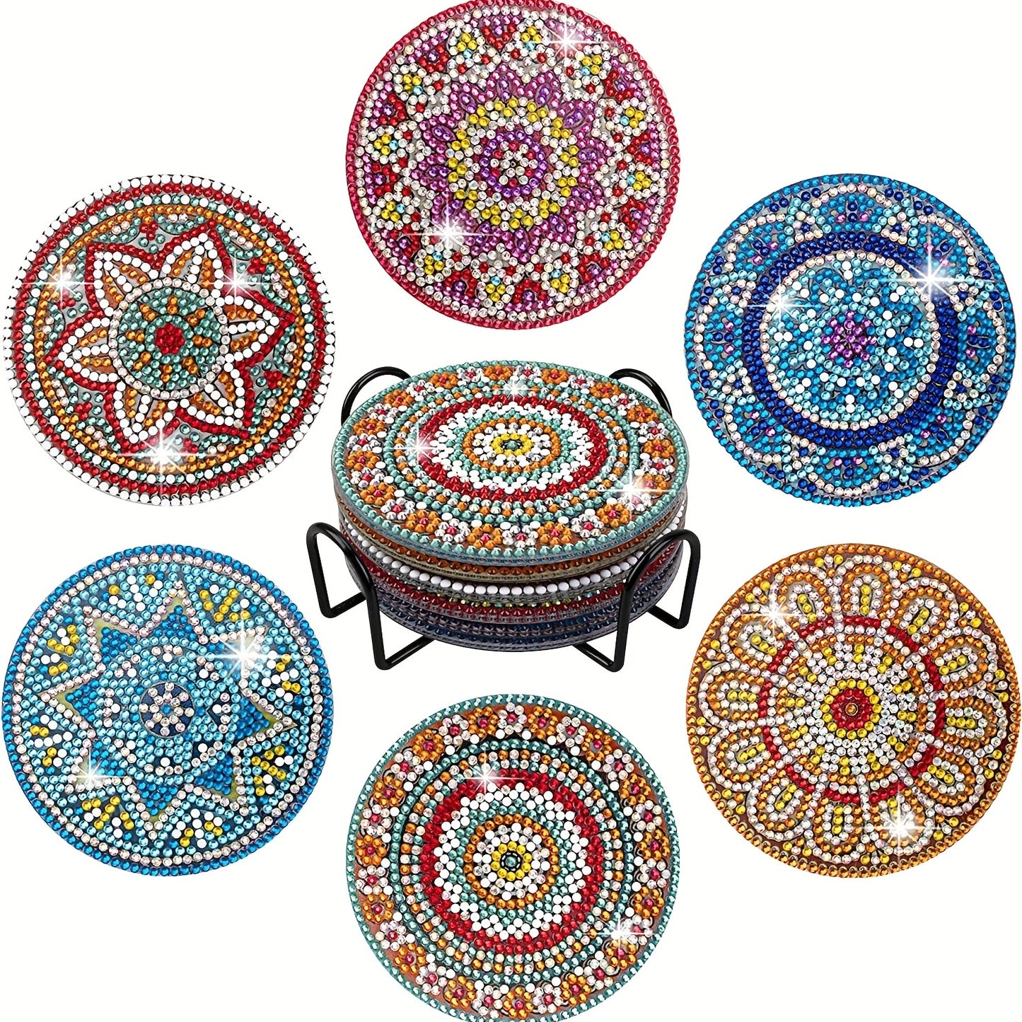 Kits de sous-verres pour peinture diamant, 6 pièces, sous-verres Mandala lavables pour débutants, adultes et enfants, fournitures d'artisanat d'art 