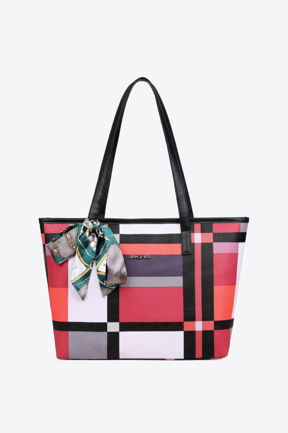 Color Block Tie Detail PU Leather Tote Bag