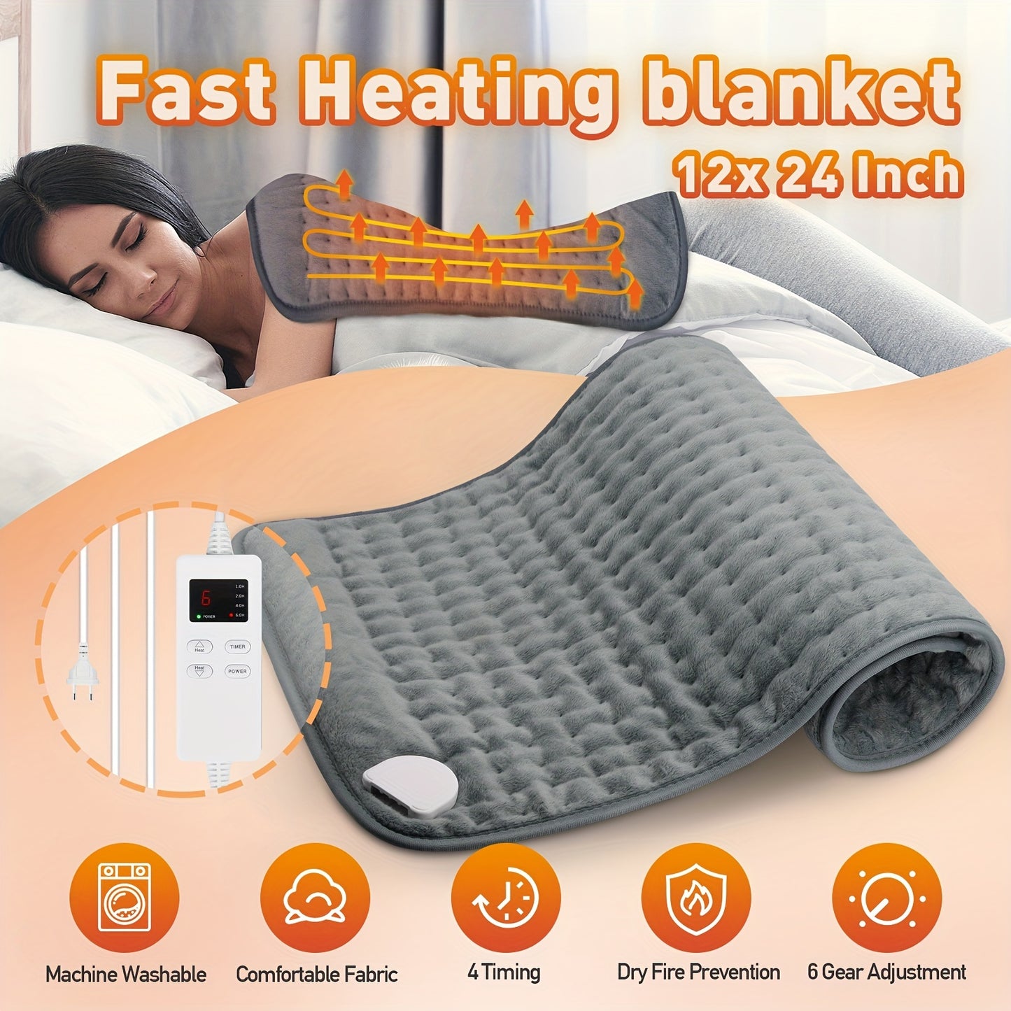 6 Adjustable Temperatures & Timing: Washable Heated Blanket with Digital Display & Overheat Protection - Perfect Electric Neck & Shoulder Heater Heating Pad!