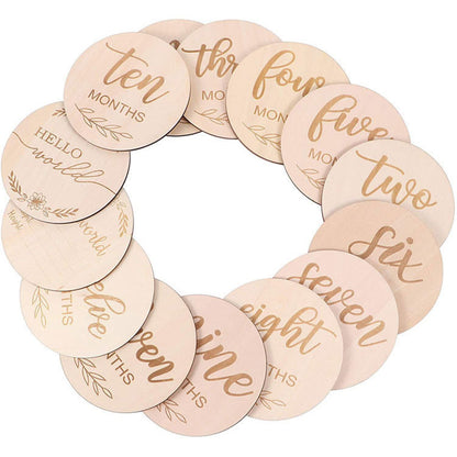 12pcs Wooden Baby Monthly Milestone Cards - Document Your Little One's Growth with Light Wood Photo Discs!