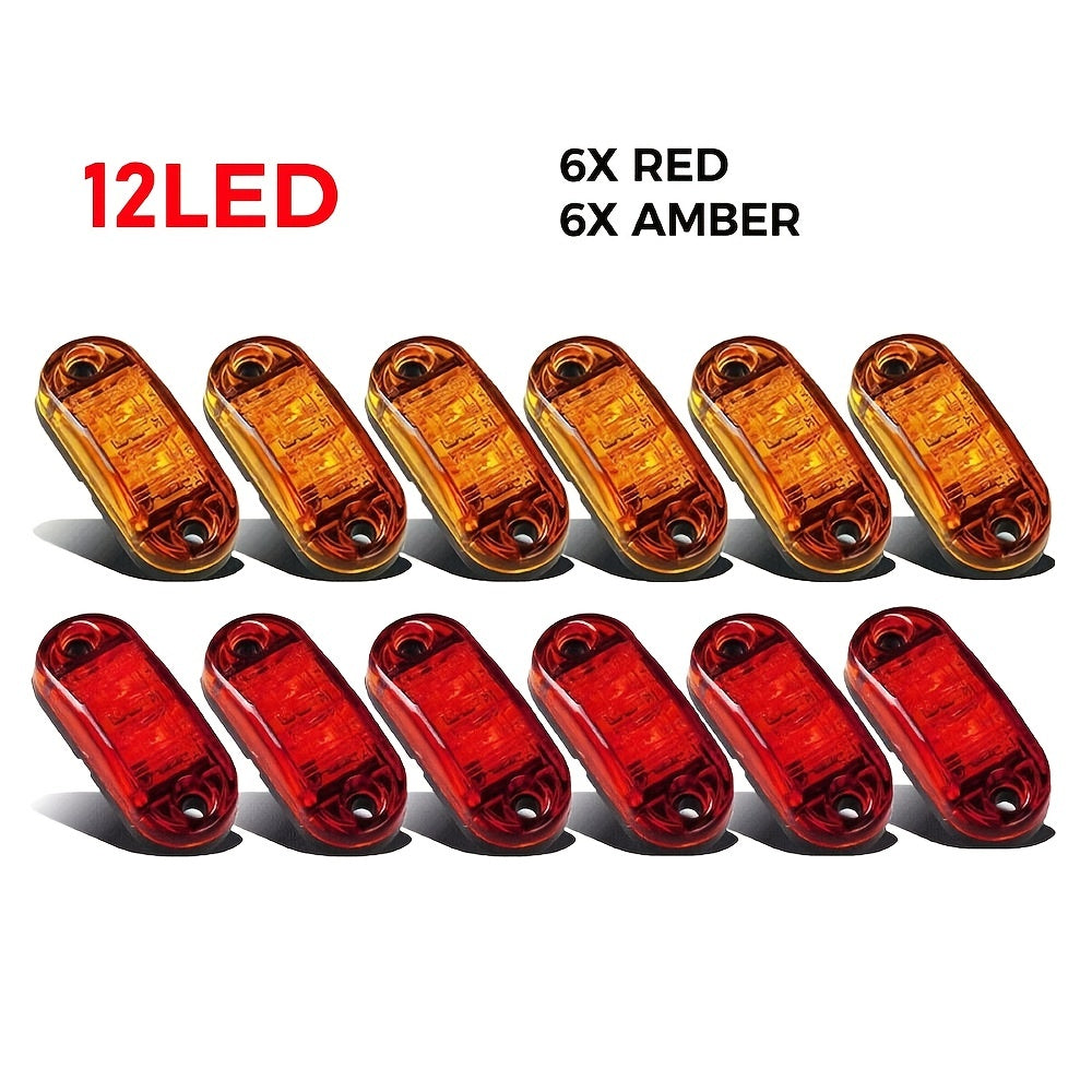 12 pièces 2.5 "LED voiture ovale dégagement côté lumière ambre et rouge 1.2W feux de position, feu de position de dégagement latéral 