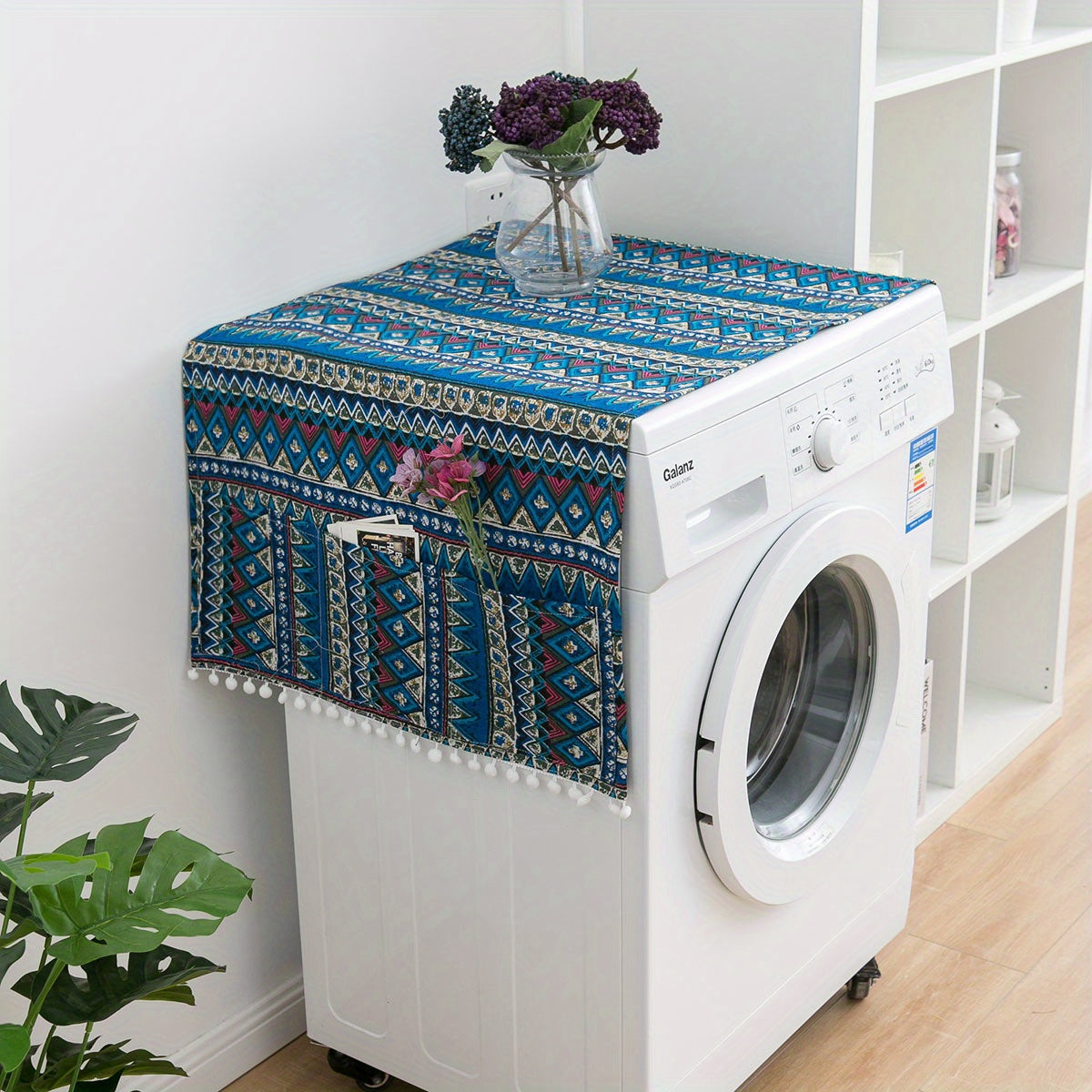 1 Pc Washer And Dryer Top Cover,Washing Machine Top Cover,Fridge Dust Cover With 6 Side Storage Bags For Home And Kitchen