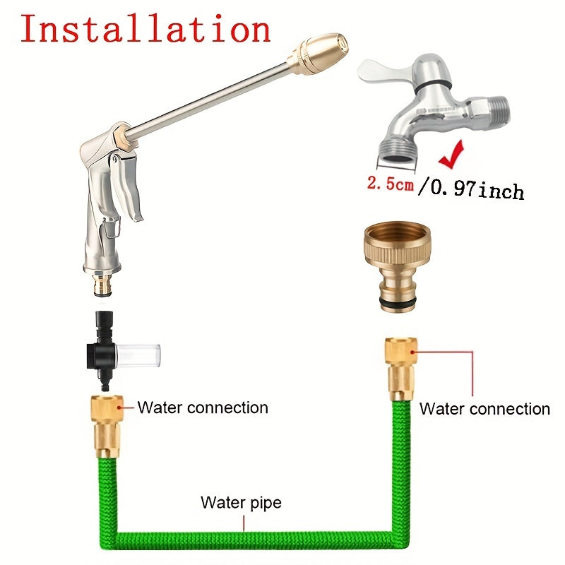 1pc Portable High Pressure Water Hose Nozzle Sprayer, Adjustment Garden Hose Nozzle Heavy Duty Brass Metal Sprayer Car And Pet Washing