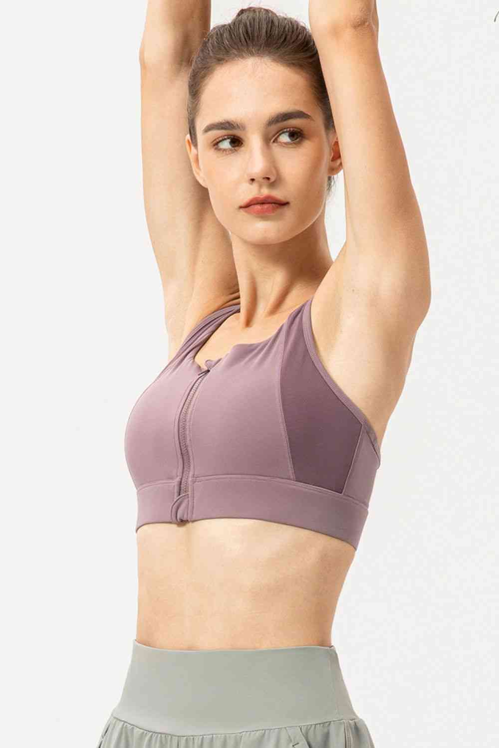 Soutien-gorge de sport zippé à col rond