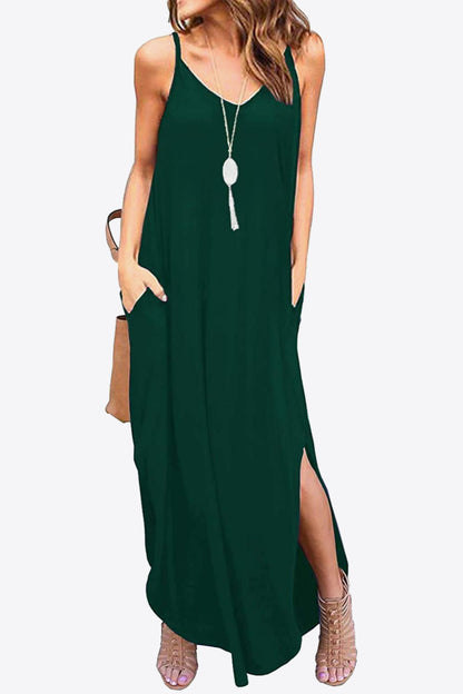 Split Spaghetti Strap Maxi Dress with Pockets