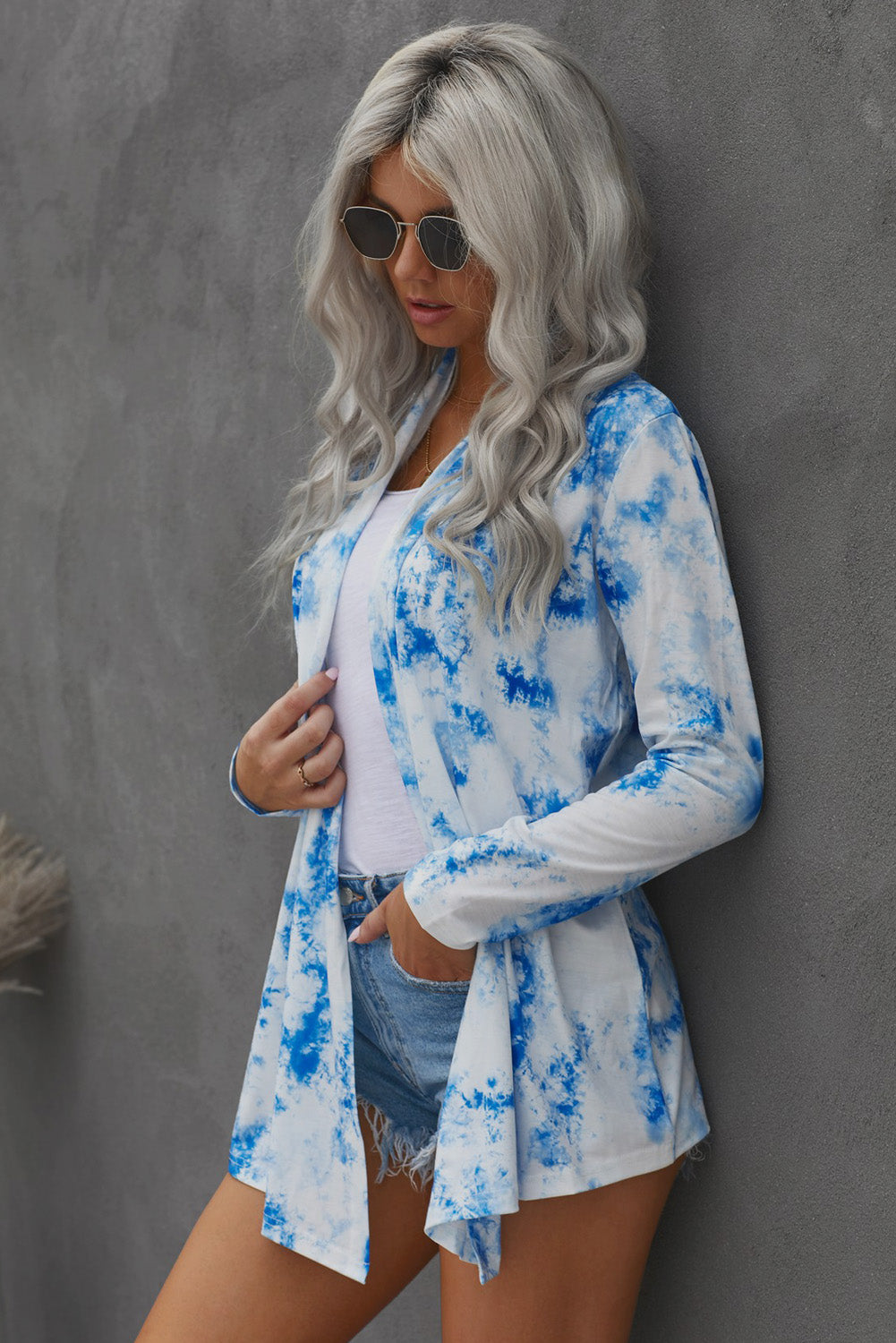 Tie-Dye Open Front Long Sleeve Cardigan