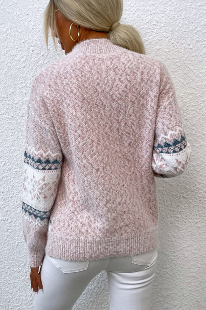 Snowflake Pattern Mock Neck Sweater