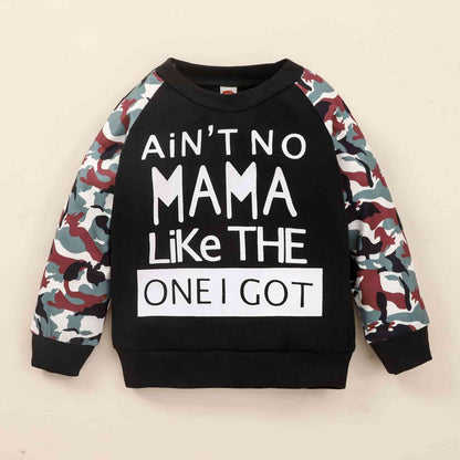 Kids Slogan Graphic Sweatshirt and Camoflague Patch Distressed Jeans Set