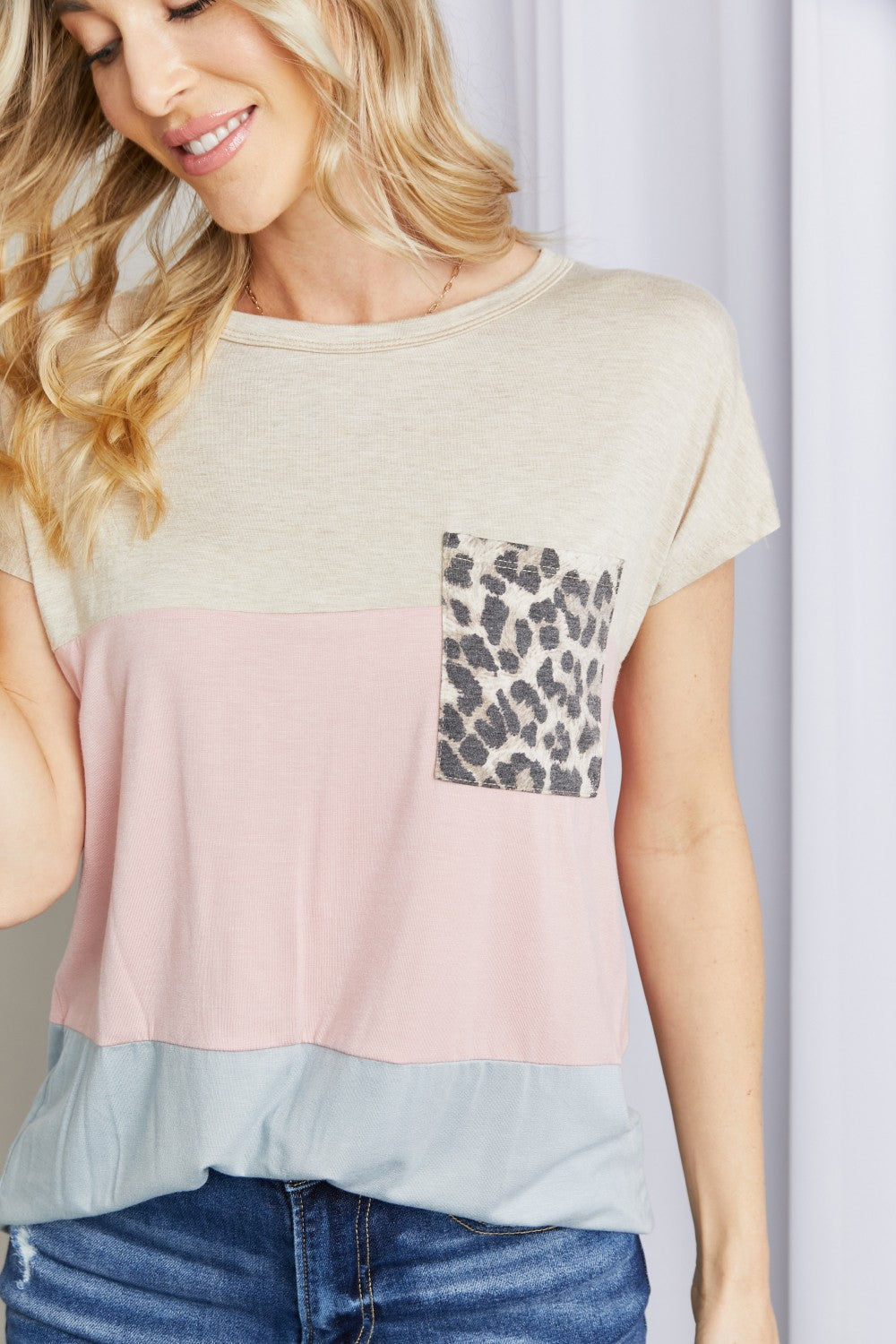 Heimish Full Size Color Block Leopard Tee